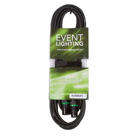 Event Lighting XLR3M3F5 3-Pin DMX Lead - Green Indicator Ring (5m)