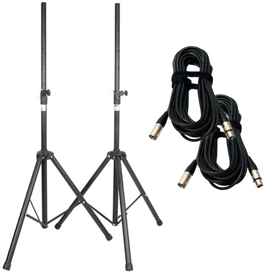 QSC CP12 PA Speaker Pack w/ Stands & 10m XLR Cables (Pair)