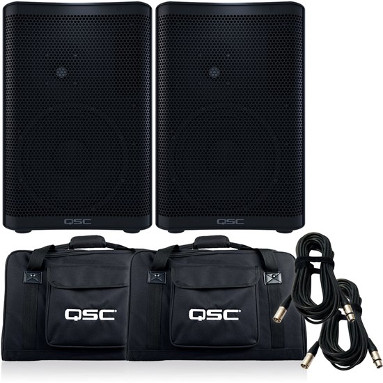 QSC CP8 PA Speaker Pack w/ 10m XLR Cables & FREE Tote Bags (Pair)