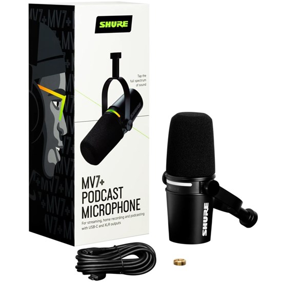 Shure Motiv MV7+ USB / XLR Dynamic Podcasting Microphone w/ LED Touch Panel (Black)