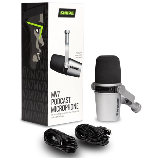 Shure Motiv MV7 USB / XLR Dynamic Podcasting Microphone (Silver)